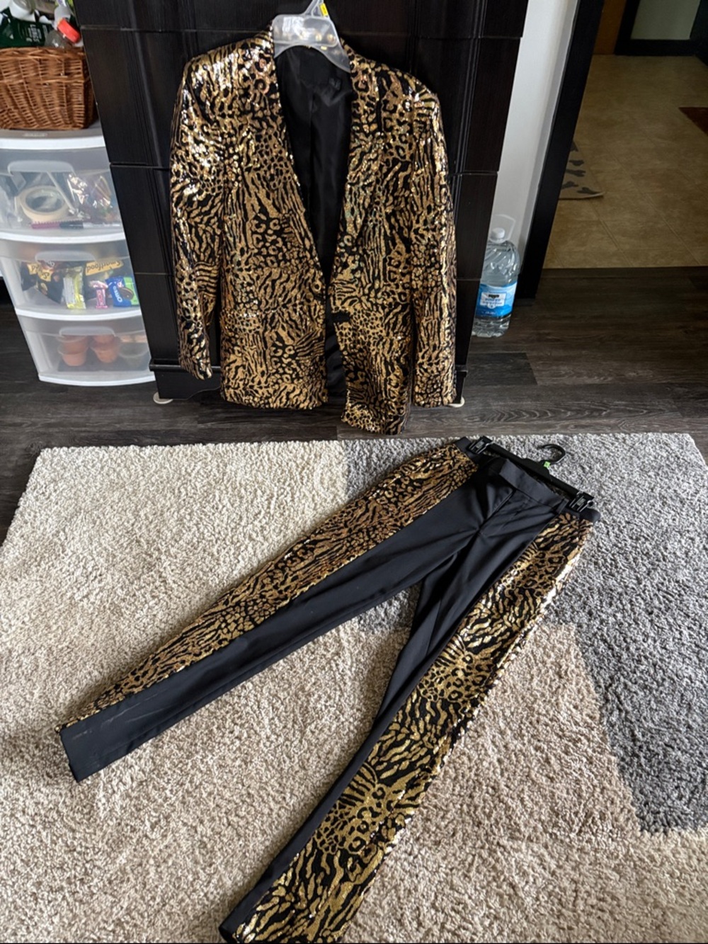ASOS Gold and Black Velvet Animal-Print Skinny Pants